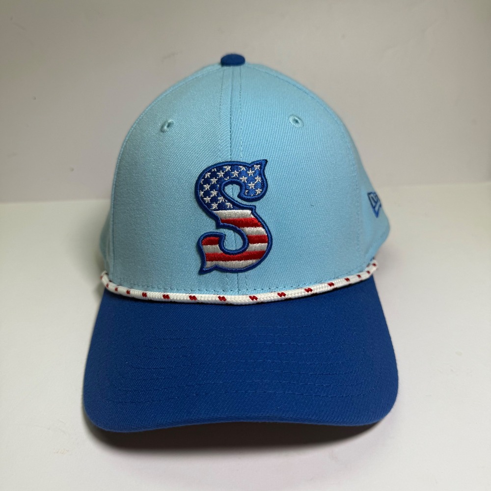 New Era Hat Mens OSFM Blue Seattle Mariners Stars Stripes 9SEVENTY Snapback Cap